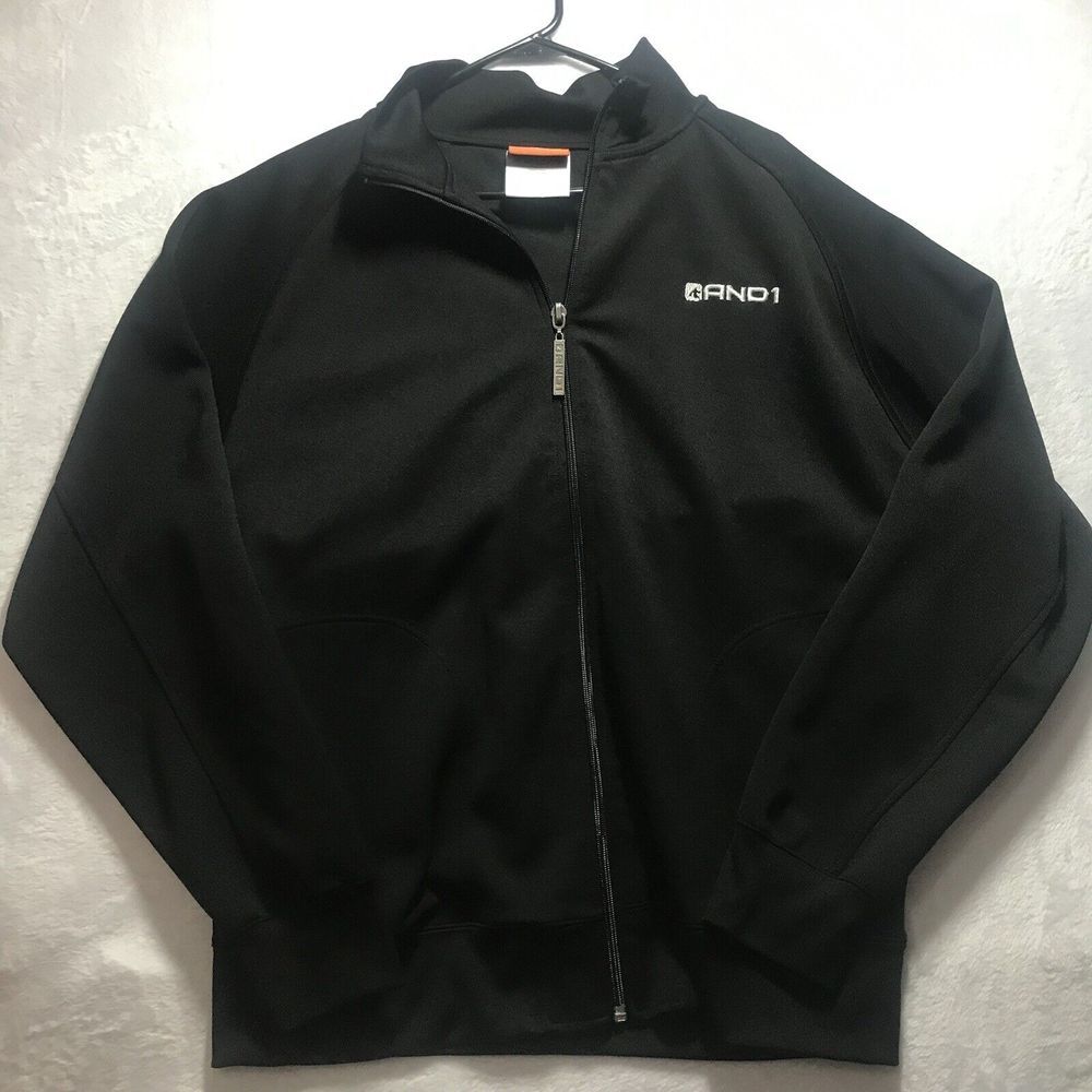 AND1 Black Zip-Front Long-Sleeve Light Jacket sz Large